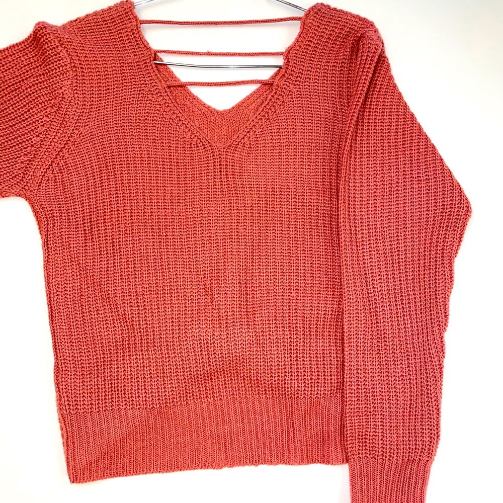 Poof Apparel Light Mahogany Sweater with Twist Front and Strap Back *NWT*